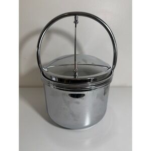 Pyrex Ice Bucket Vintage 2 QT Silver Chrome MCM Barware with Tongs 4-22 USA